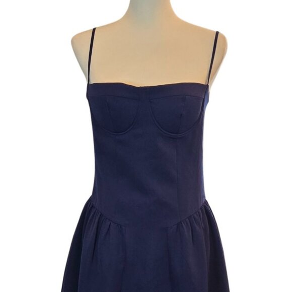 Women's Midi Dress W/ Voluminous Skirt, Adjustable Straps & Pockets  Sz: M Navy - Picture 7 of 16